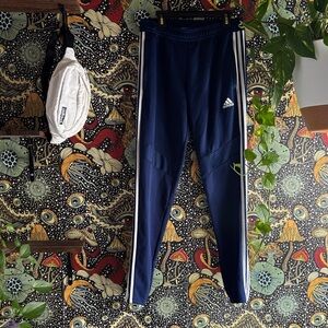 Adidas navy Blue Joggers with White Stripes. White adidas bag included!
